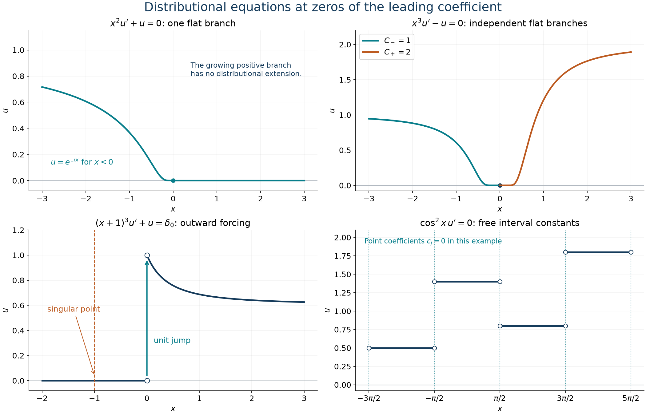 Flat branches, independent coefficients, a forced outward solution, and a periodic piecewise-constant solution