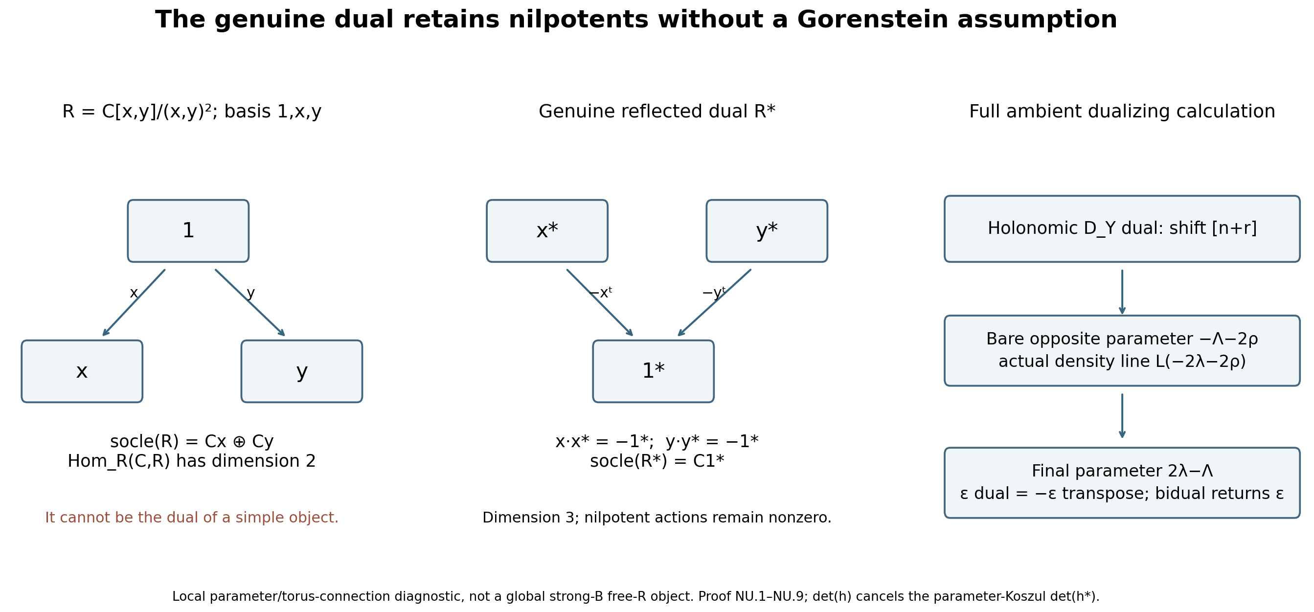 Non-Gorenstein finite parameter ring and genuine reflected dual