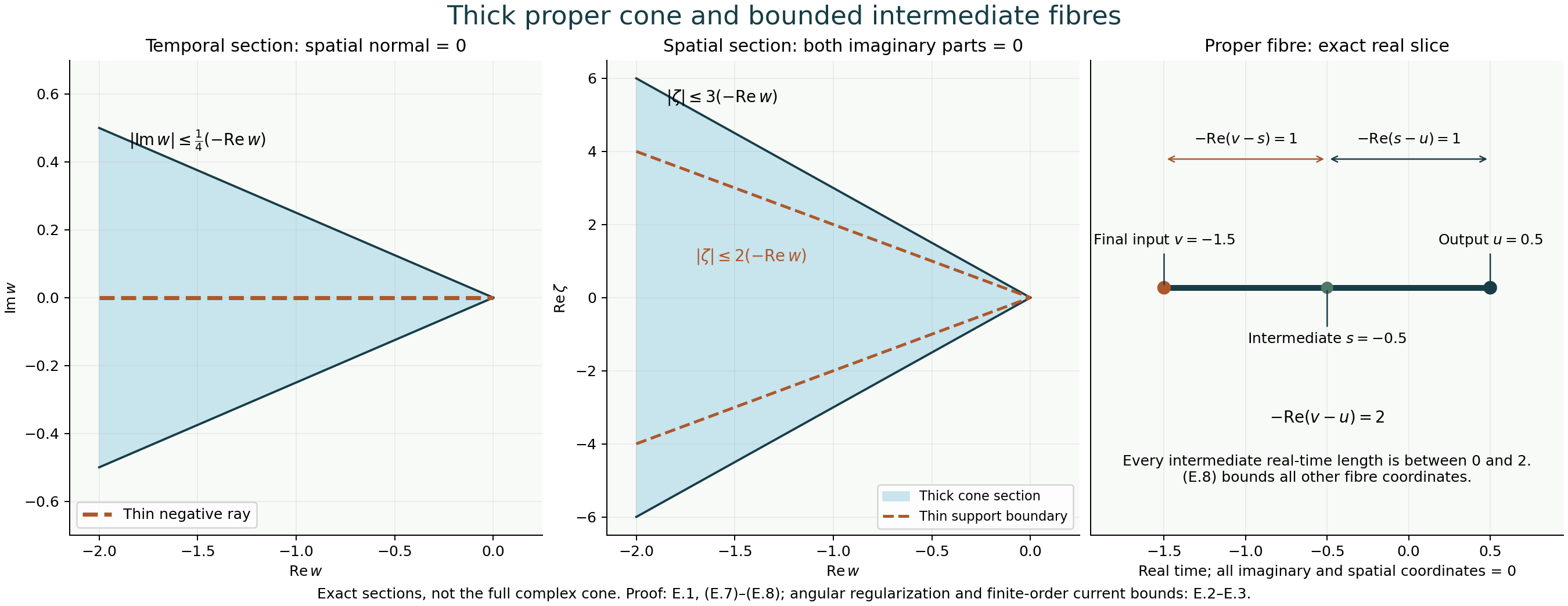 Temporal and spatial sections of the precise thick cone