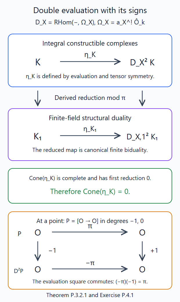 Actual double evaluation and its finite comparison, with the cochain sign square