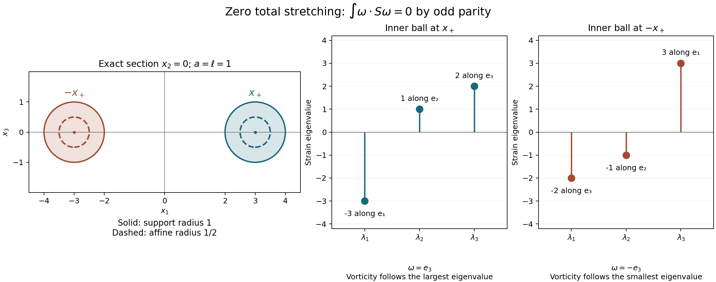 Exact support sections and strain eigenspaces of the compact parity example