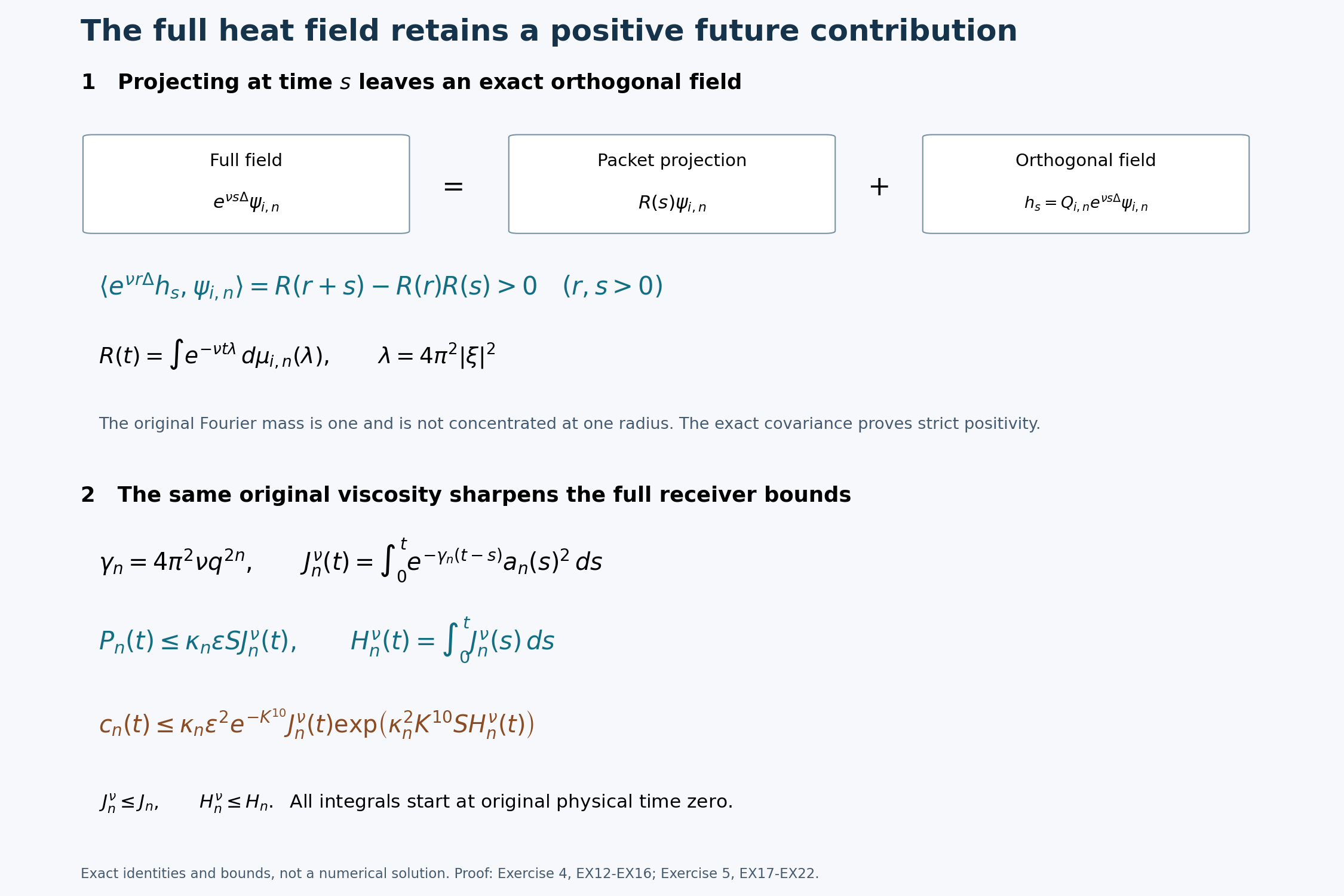 The exact positive orthogonal heat remainder and full viscously damped receiver bounds