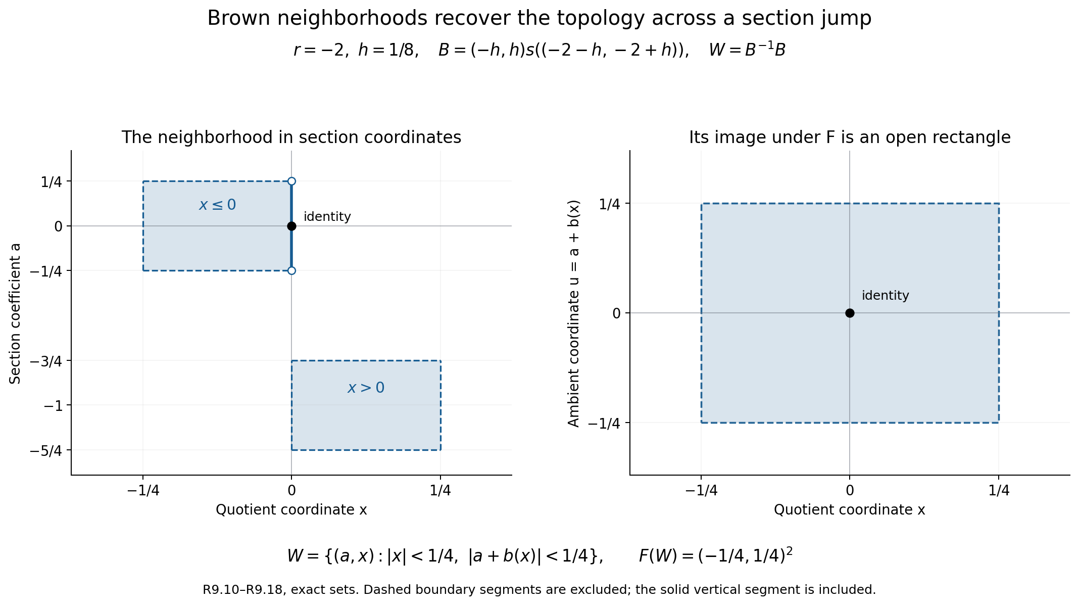 Exact Brown neighborhood before and after the section-coordinate map