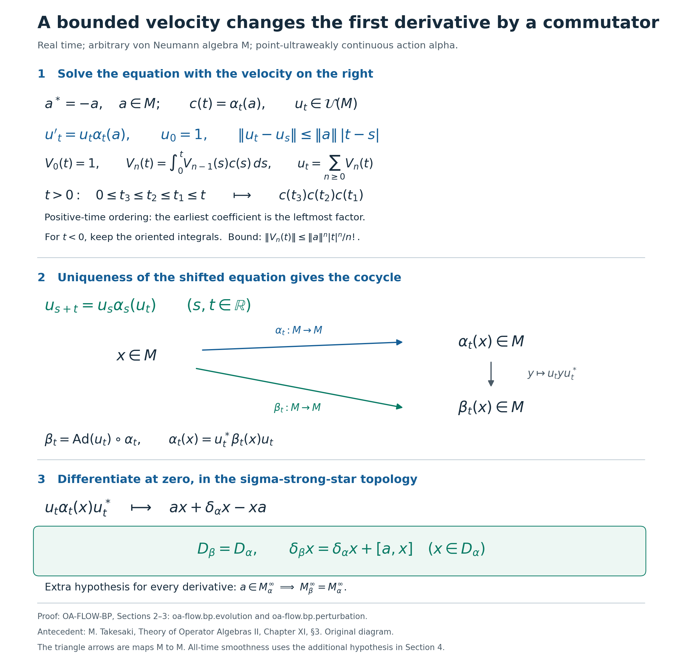 The evolution has its coefficient on the right; its cocycle changes the first derivative by a commutator.