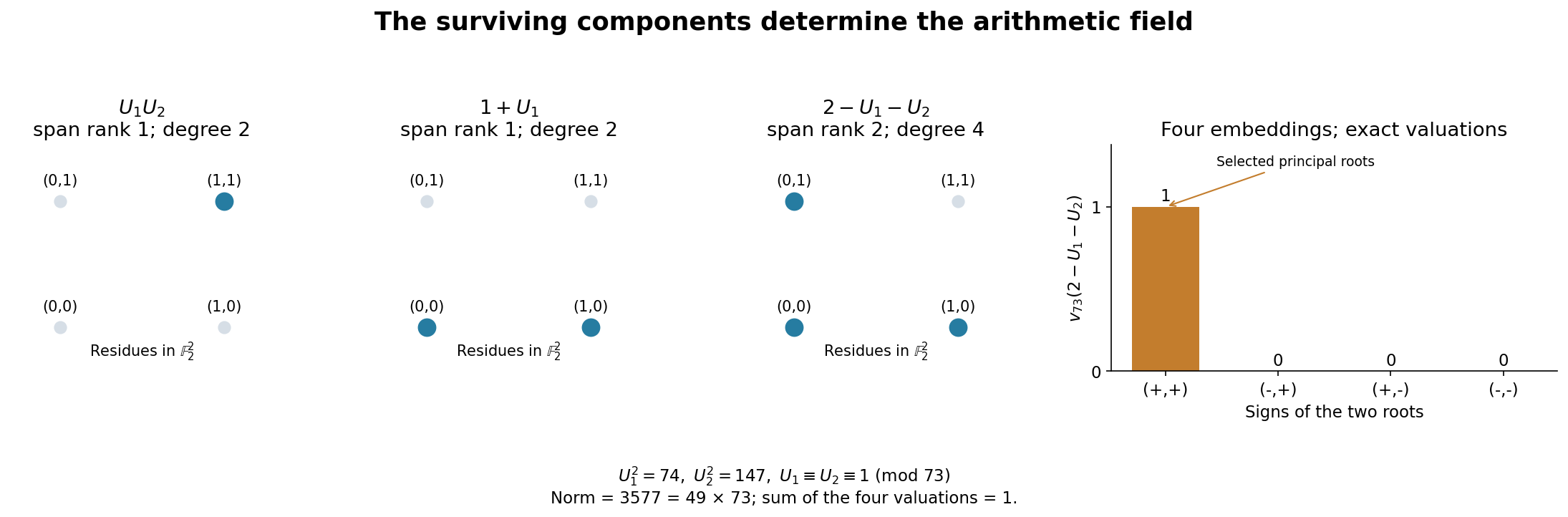 Surviving fractional components determine the field and the four local valuations