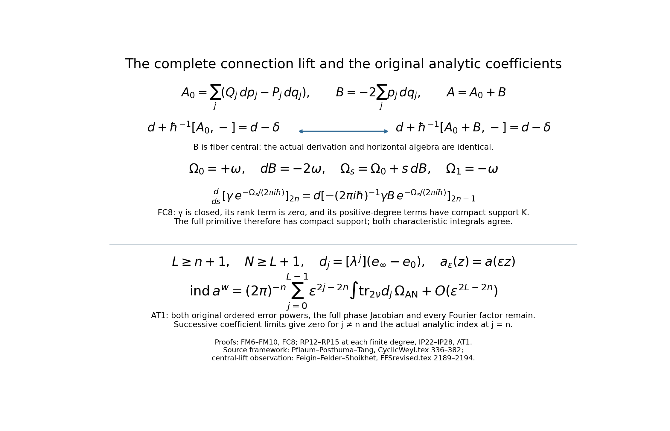 The full central connection change and the original analytic coefficient comparison